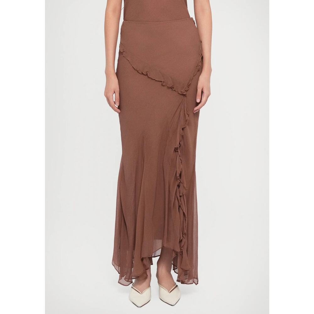 STAUD Diana Flowy Asymmetrical Ruffle Viscose Maxi Skirt 0 NEW High Low Pleated